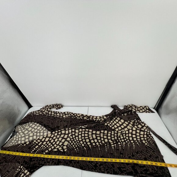 Etcetera Womens 10 Dress Brown Cream Geometric Print Wrap Style Stretch Knit - Picture 6 of 11